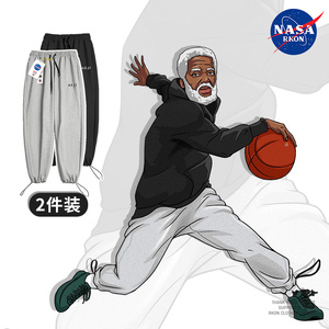 NASA CONP联名德鲁大叔抽绳束脚运动长卫裤子男宽松篮球春秋新款