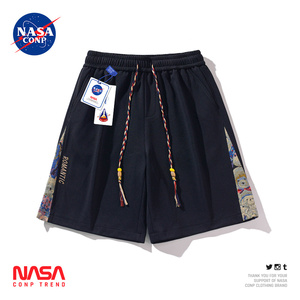 NASA联名美式复古短裤男夏季薄款小熊刺绣宽松五分半裤休闲运动裤