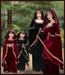 欧洲15世纪古典服装 欧洲复古宫廷服装 万圣节女巫巫婆装 亲子装