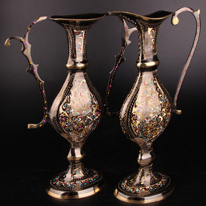 巴基斯坦铜器仿古中式花瓶小扁壶单只花瓶家居装饰铜器摆设花瓶