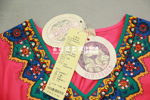 Vinikawen/维珈㊣VK夏2022大码女装波西米亚珠绣T恤中袖上衣22163