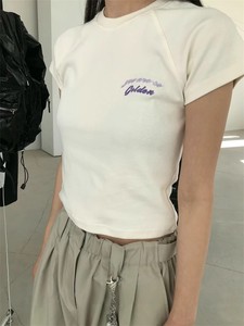 Unique SEI 韩版简约夏季背后字母短款百搭休闲修身短袖T恤上衣女