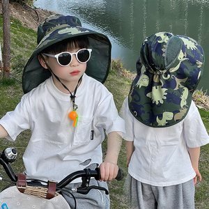 儿童迷彩渔夫凉帽子防晒遮阳2024新款大帽檐夏季薄款小男孩宝沙滩