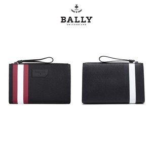 正品BALLY巴利经典款男士手拿包 黑/红条纹商务休闲手包SKID钱包