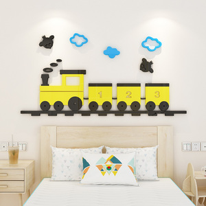 创意小火车卡通3d立体墙贴亚克力自粘儿童房幼儿园教室装饰贴画