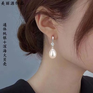 S925纯银耳扣水钻玛瑙耳环女珍珠耳坠防过敏韩版个性气质新款银饰