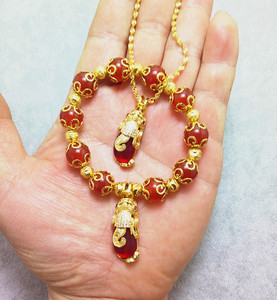 新款天然红玛瑙手链女款欧币镀金转运珠手串沙金貔貅吊坠仿金饰品