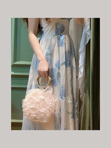 2024新款藕粉色手提包新中式夏季古风旗袍包仙女国风竹节女包包