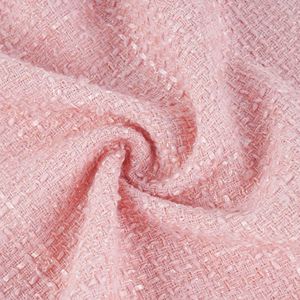 亮丝粉色小香风外套连衣裙编织粗花呢布料素色亮丝毛呢粗纺面料