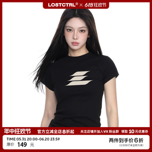 LOSTCTRL短款logo印花短袖T恤女夏季重磅纯棉圆领正肩紧身打底衫
