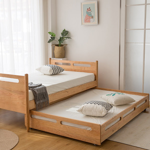 实木儿童床带拖床樱桃木双层床1.2m高低床白橡木一米高低子母床