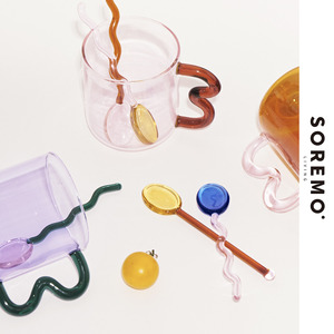 SOREMO 专利设计糖果玻璃勺子环保彩色搅拌勺可爱咖啡勺ins甜品勺