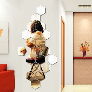 简约六边形DIY亚克力镜子立体墙贴客厅卧室个性创意装饰镜面贴