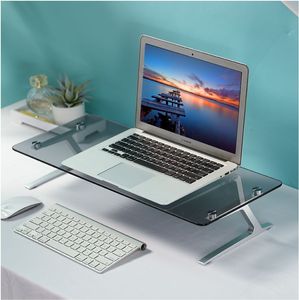 铝合金钢化玻璃显示器增高桌笔记本电脑支架抬高桌面键盘收纳底座