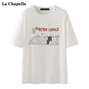 拉夏贝尔/La Chapelle卡通动漫印花休闲宽松短袖夏白色T恤半袖女