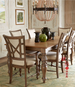 美式乡村餐桌椅组合 欧式橡木实木餐桌餐台 餐厅家具定制