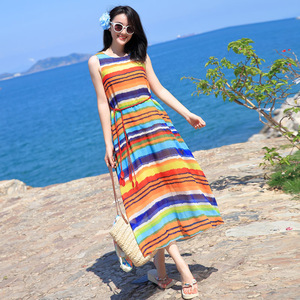 波西米亚超仙海边度假沙滩裙女夏2024新款泰国大码巴厘岛连衣长裙