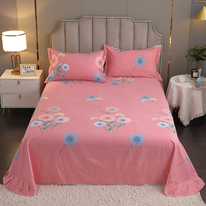 粉色加厚双面纯棉蒲公英双单人床单枕套家用全棉三件套1.5米床品