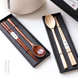 送布袋木质勺子筷子收纳盒三件套家用便携长柄小汤勺餐具勺筷套装