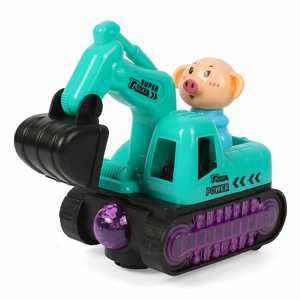 小萌猪电动挖掘机儿童充电音乐灯光万向轮工程车男孩宝宝小车玩具