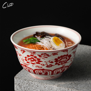 商用餐厅会所创意复古陶瓷餐具中式古典米饭碗汤碗面碗菜碗红花碗