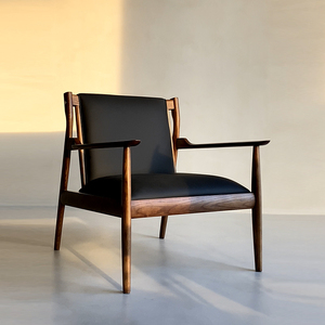 敲云 新中式实木客厅单人沙发黑色简约懒人椅轻奢弧形艺术休闲椅