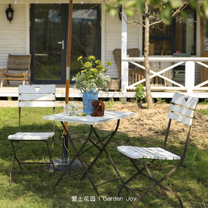 爱上花园|花园杂货 做旧铁艺桌腿实木桌小方桌圆桌折叠桌椅 爱心