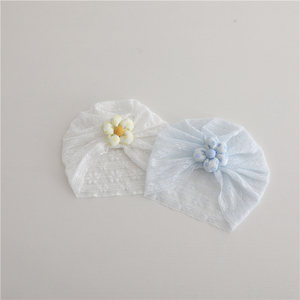 婴儿帽子夏季小清新可爱花朵蕾丝胎帽春夏季婴童宝宝凹造型印度帽