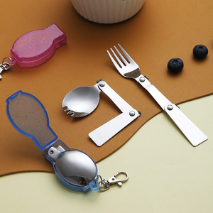 不锈钢折叠勺子吃泡面便携式叉勺一体旅行小勺子叉子可折汤匙吃饭