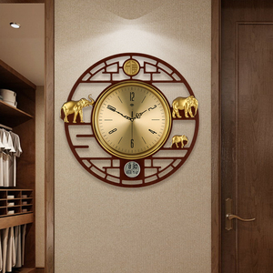 新中式挂钟家用中国风创意时钟表客厅装饰大气简约木制静音石英钟