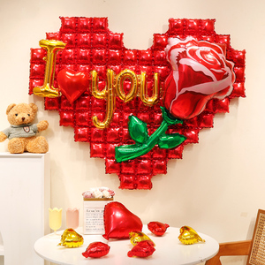 情人节氛围商场开业活动橱窗店铺柜台前台装饰玫瑰爱心气球布置