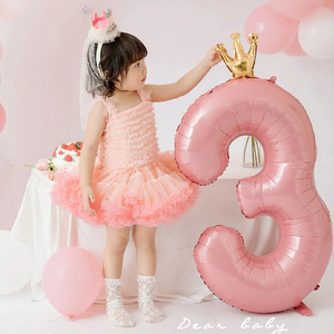 40寸大号粉色皇冠铝膜数字周岁儿童宝宝生日派对气球拍照装饰布置