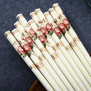 高档陶瓷筷子欧式家用酒店厨房防滑防霉象牙黄骨瓷筷子10双礼品装