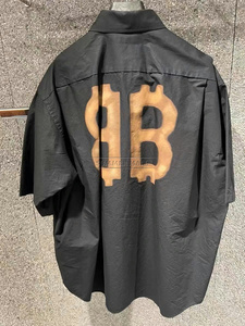 Balenciaga巴黎世家 后背橙色BB字母 BTC 黑色 短袖衬衫