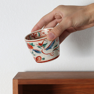 日本进口藏珍窑吴须赤绘猪口杯日式手绘凤凰纹茶杯复古咖啡杯碟盖