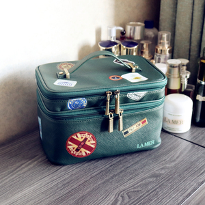 海蓝之谜化妆包LAMER绿色复古双层大容量手提分隔化妆箱洗漱包