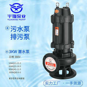 潜水污水排污泵80WQ40-15-3kw三相污水污物潜水电泵3寸搅匀潜污泵