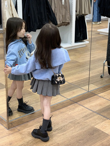 韩版童装2024春季新款女童字母印花海军领卫衣百褶短裙儿童套装潮