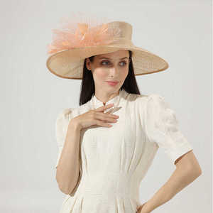 新款时尚菲律宾麻纱礼帽百搭英式赛马会女士帽子宽檐