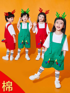 新款六一儿童啦啦队演出服幼儿园小龙人背带裤恐龙小青龙表演服装