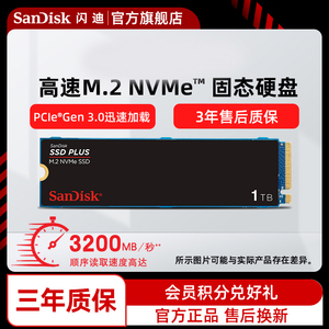 Sandisk闪迪M.2接口NVMe 高速SSD台式机笔记本固态硬盘加强版1tb