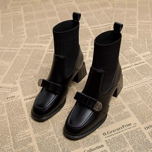 品牌真皮马丁靴女2024秋冬新款时尚百搭法式高跟小踝靴高级感短靴
