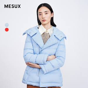 MESUX米岫冬大翻领针织拼接提花泡泡纱面料羽绒服MJWUL305