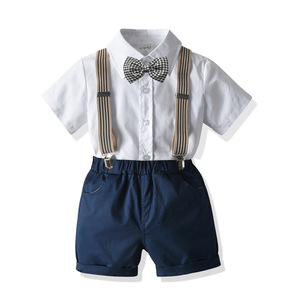 幼儿园儿童六一表演服男童夏装西服男宝宝短袖白衬衫背带套装礼服