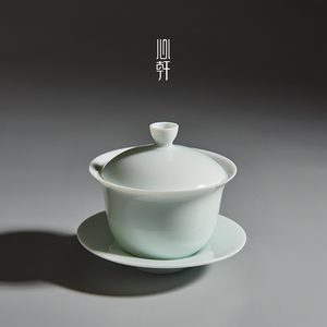 心轩 功夫茶具陶瓷盖碗玉瓷小号三才盖碗白瓷茶碗单个薄胎泡茶碗