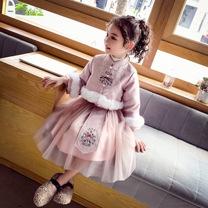 女童连衣裙冬装儿童中国风唐装拜年服夹棉旗袍裙女孩新年汉服套裙