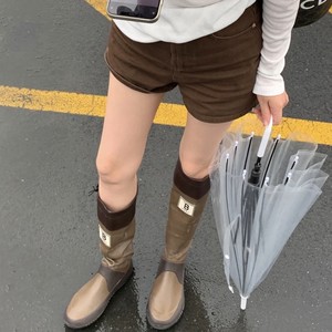 日本野鸟协会长靴女户外露营骑士靴复古长筒靴不过膝平跟防水雨靴