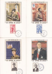 法国1971年邮票1772-75戴高乐将军逝世一周年 丝绸极限片 B