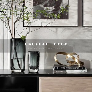 UNUSUAL DECO现代轻奢灰色玻璃花器样板间售楼处桌面软装饰品摆件