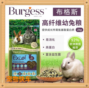 现货包邮英国进口Burgess布格斯高纤维幼兔/侏儒兔粮2kg到2024.9